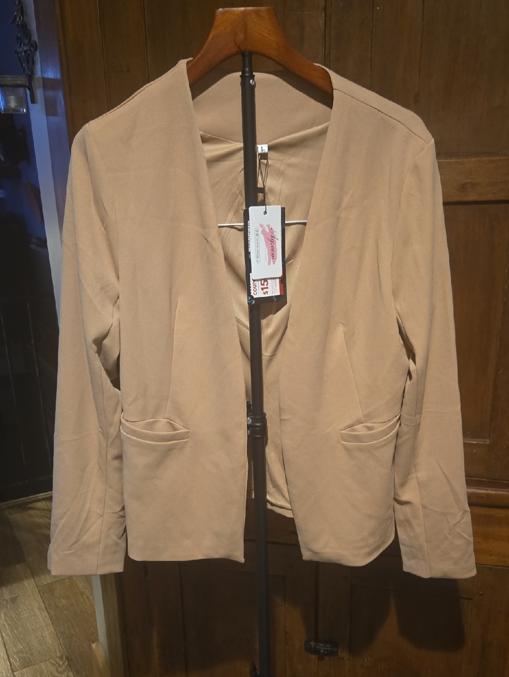 Open-Front Beige Women's Blazer Jacket